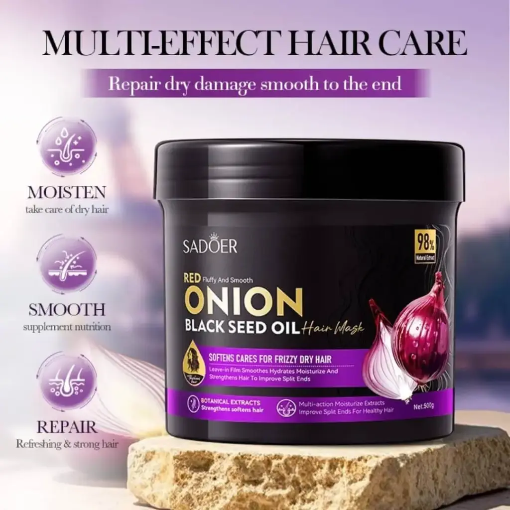 SADOER Red Onion & Black Seed Oil Softens Hair Mask (500g)