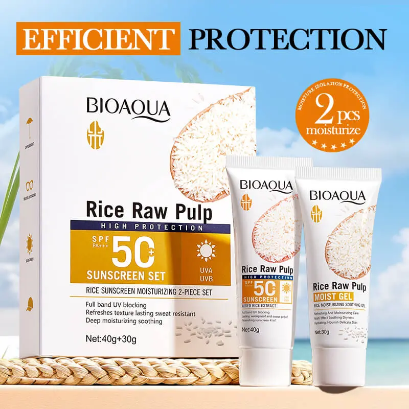 Rice Raw Pulp High Protection Sunscreen Moisturizing 2-Piece Set SPF 50+ (BIOAQUA).  