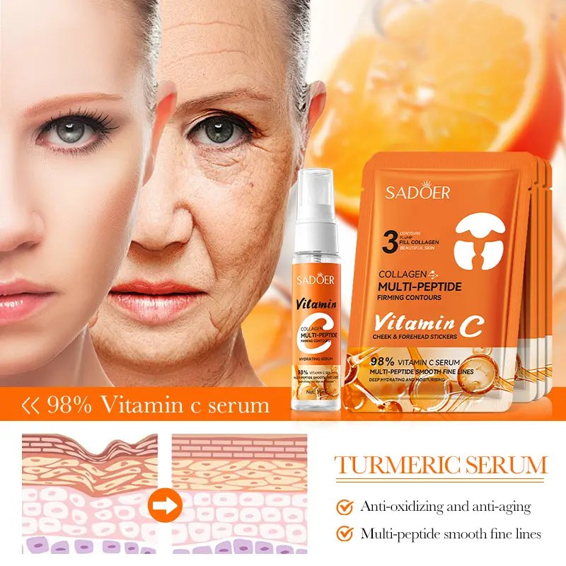 COFFRET COMBLEMENT ET FERMETÉ VITAMINE C, COLLAGÈNE ET MULTI-PEPTIDES SADOER (JOUES ET FRONT)