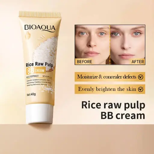 BIOAQUA Rice Raw Pulp BB Cream SPF 45 PA+++ 3 IN 1 (Moisturising, Invisible Pores & Whitening) 40g 