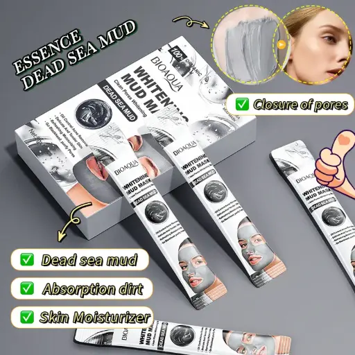 قناع طين البحر الميت لتفتيح وتنظيف المسام وإزالة الرؤوس السوداء من بيواكوا (BIOAQUA Whitening Mud Mask Dead Sea Mud - 8g x 10pcs)