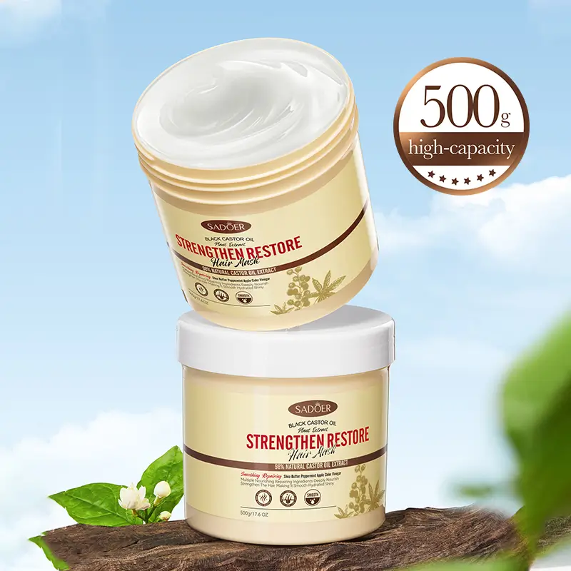 MASQUE CAPILLAIRE FORTIFIANT ET RÉPARATEUR À L'HUILE DE RICIN NOIRE SADOER (500g)
