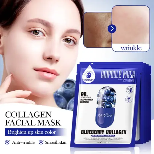 [A,,ت م و46.]  Blueberry Collagen Ampoule Facial Mask Hydra Nourish & Whitening (SADOER)