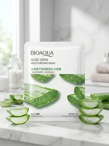 [T,,ت م و25.] قناع الوجه بخلاصة الألوفيرا والنياسيناميد للترطيب والنعومة (BIOAQUA)